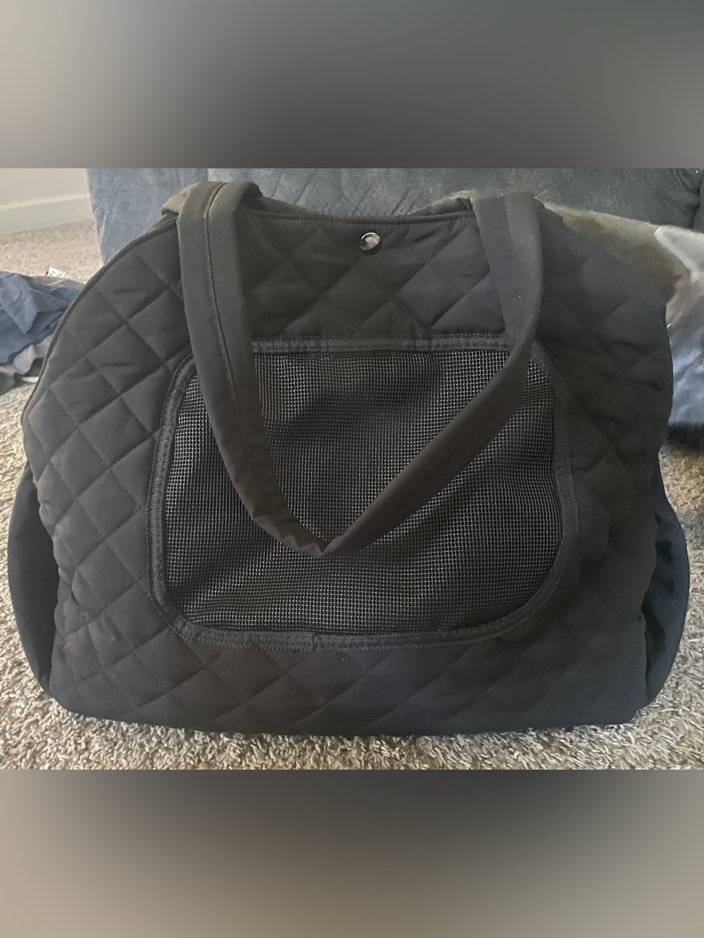 Quilted Black Pet Carrier Tote - Comfortable Travel Bag for small animals